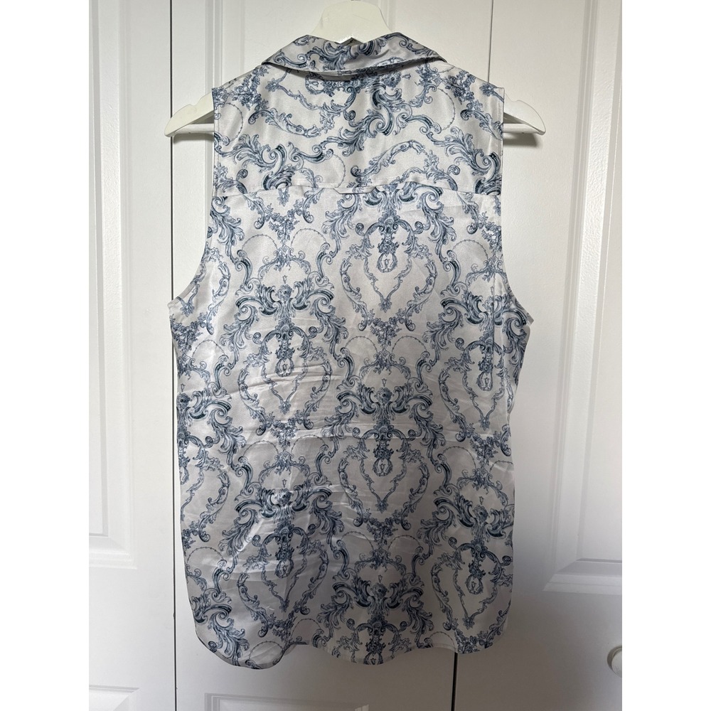 L'AGENCE Womens 100% Silk Sleeveless Baroque Damask Print Button Down Blouse M - Picture 4 of 8